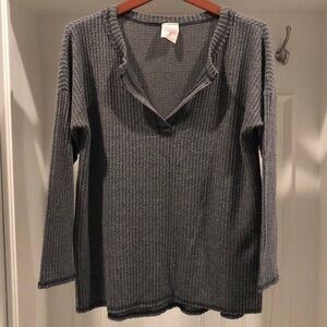 Gray Thermal Shirt - Freeloader Boxy Gray Waffle Weave Long Sleeve, Soft!